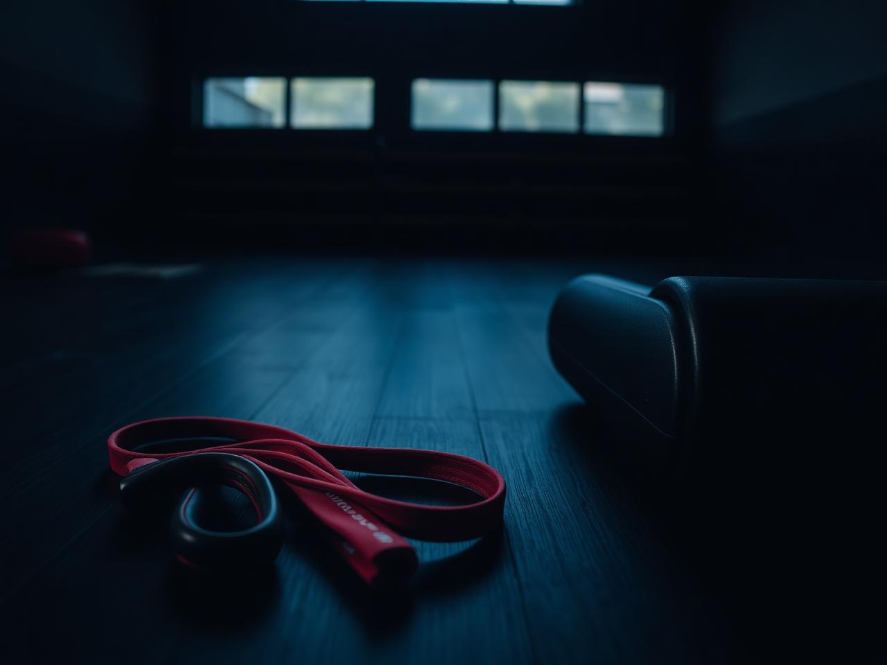 Bandas elásticas e foam roller num estúdio de fisioterapia